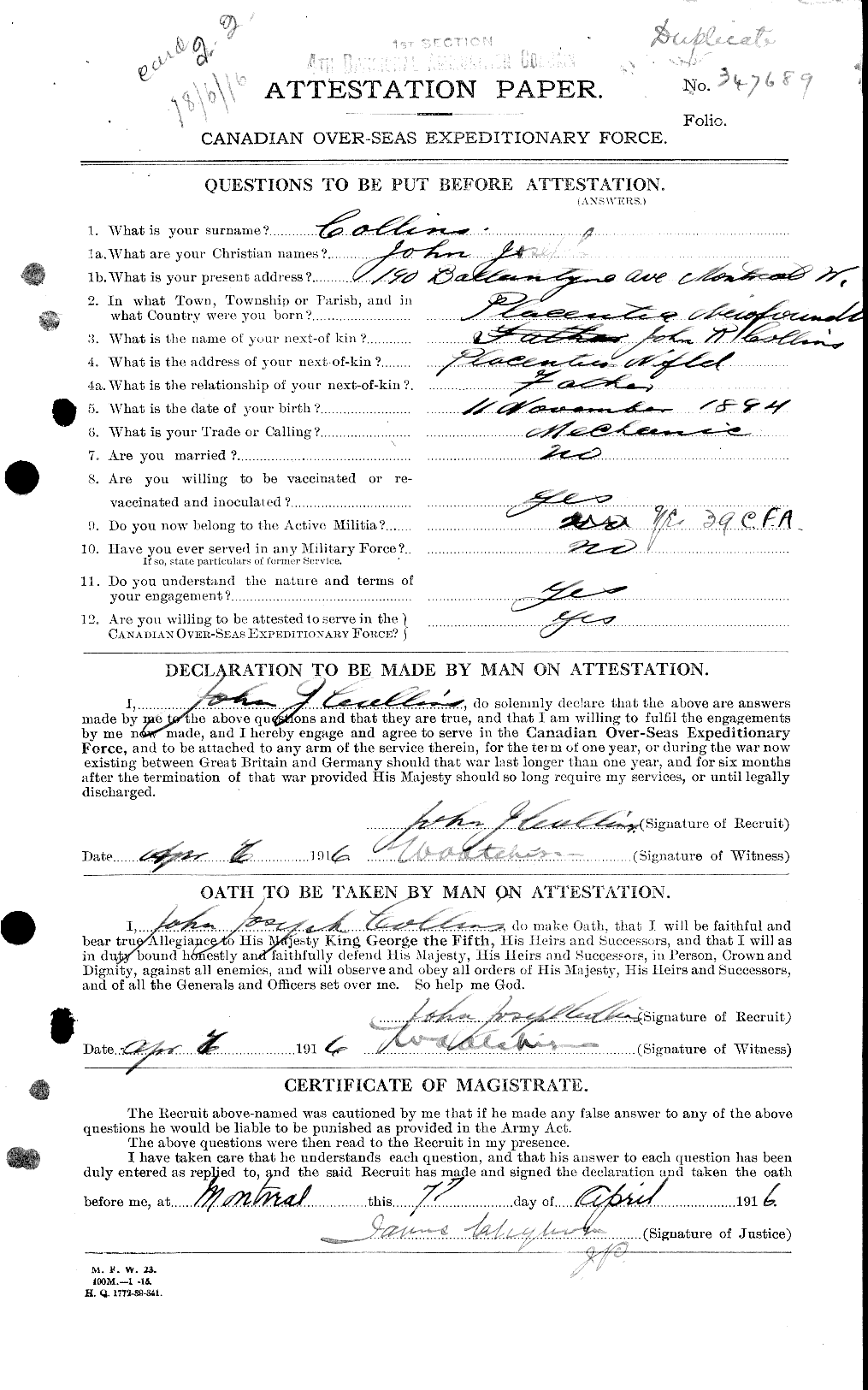 Personnel Records of the First World War - CEF 034365a
