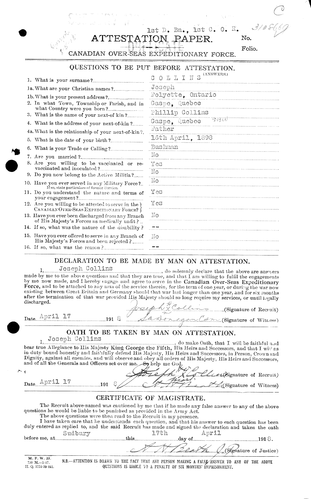 Personnel Records of the First World War - CEF 034409a
