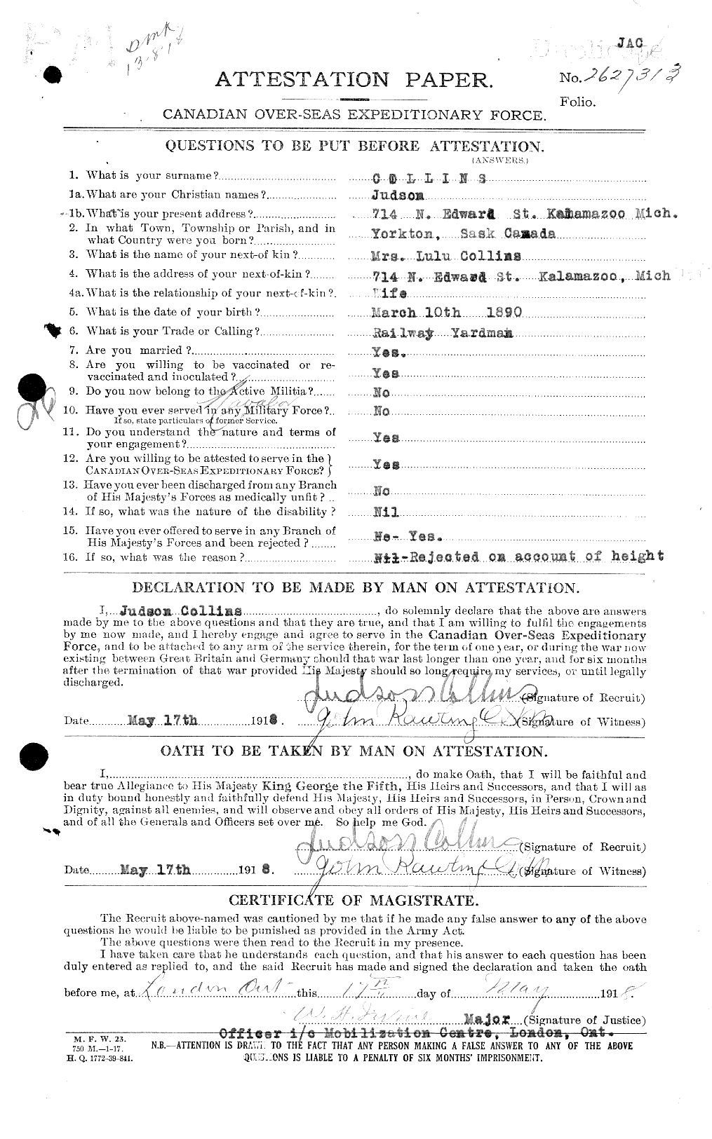 Personnel Records of the First World War - CEF 034433a