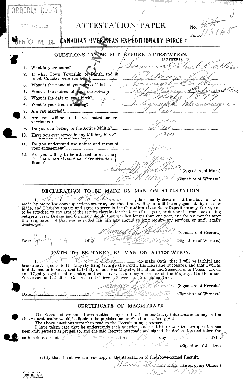Personnel Records of the First World War - CEF 034540a