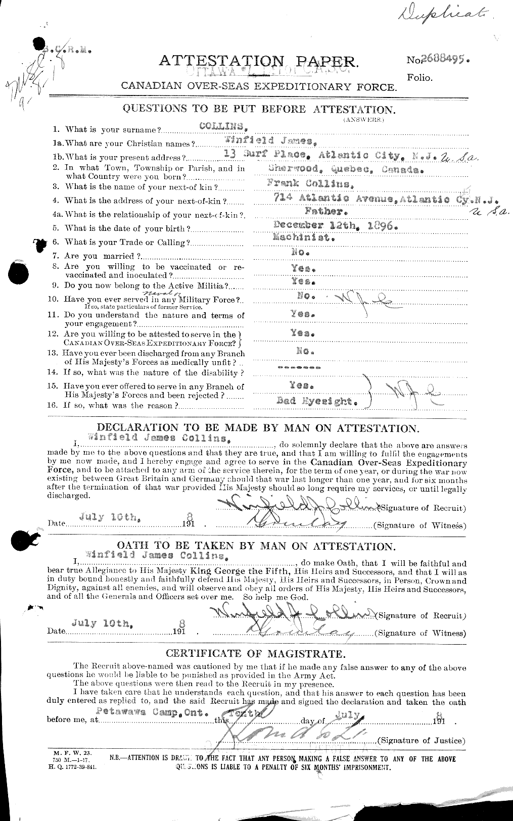 Personnel Records of the First World War - CEF 034640a