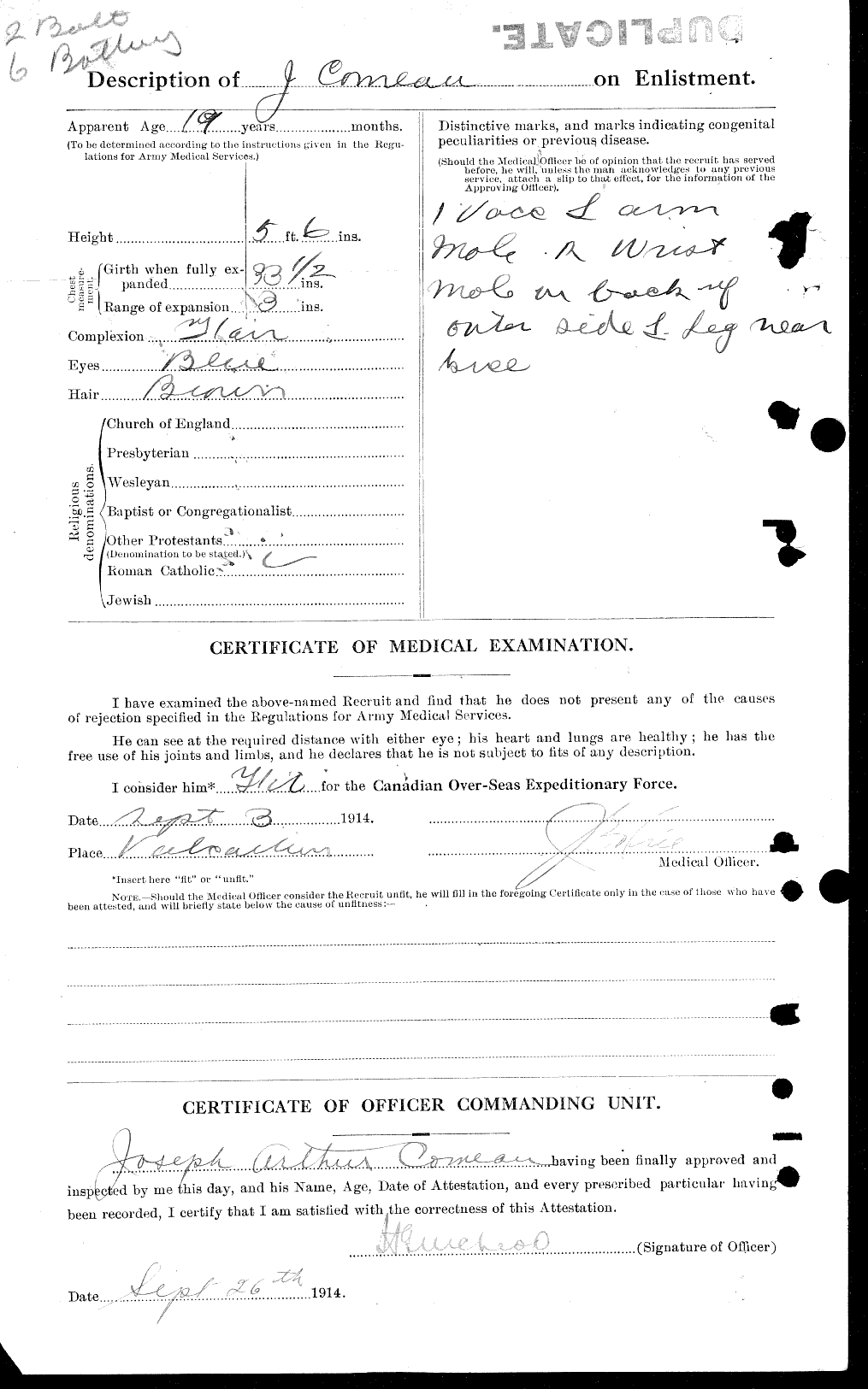 Dossiers du Personnel de la Première Guerre mondiale - CEC 034658b