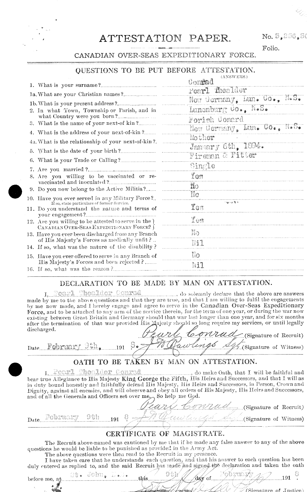 Dossiers du Personnel de la Première Guerre mondiale - CEC 036144a