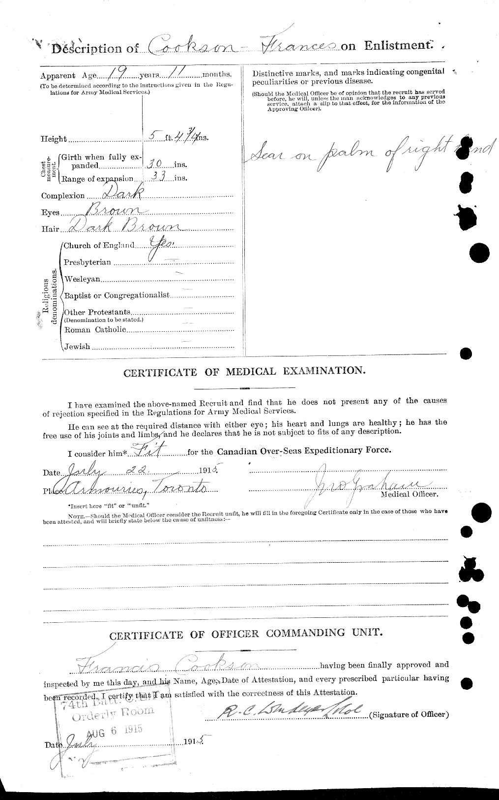 Dossiers du Personnel de la Première Guerre mondiale - CEC 036375b