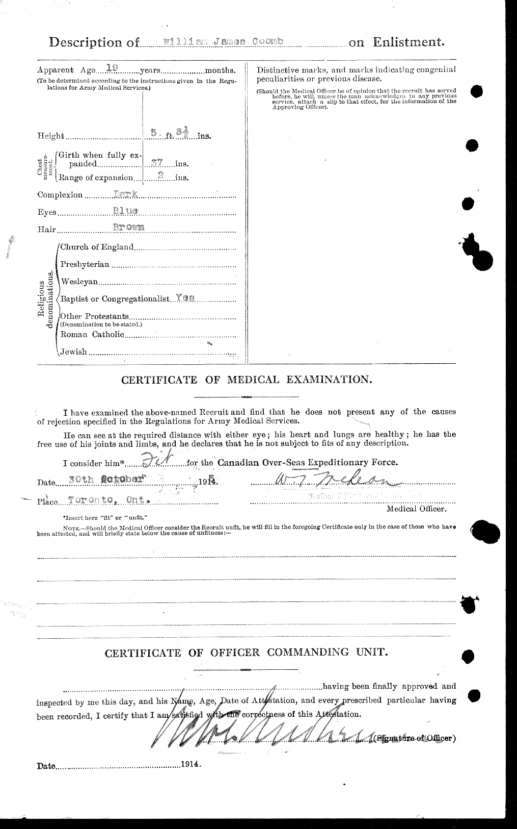 Dossiers du Personnel de la Première Guerre mondiale - CEC 036491b