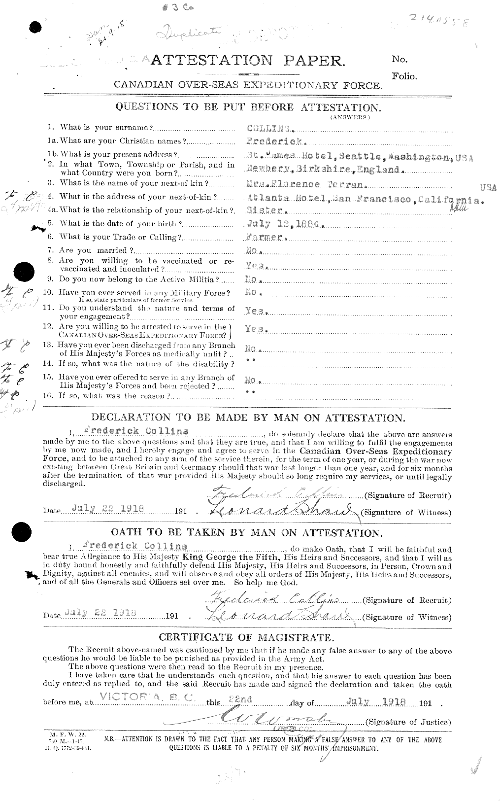 Personnel Records of the First World War - CEF 037828a