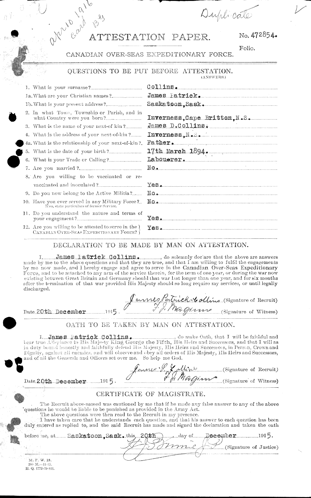 Personnel Records of the First World War - CEF 037945a