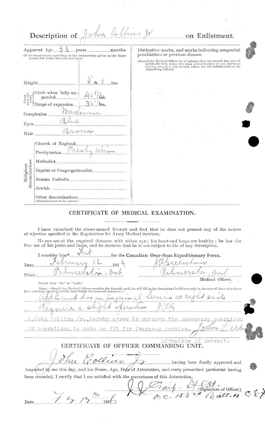 Dossiers du Personnel de la Première Guerre mondiale - CEC 037985b