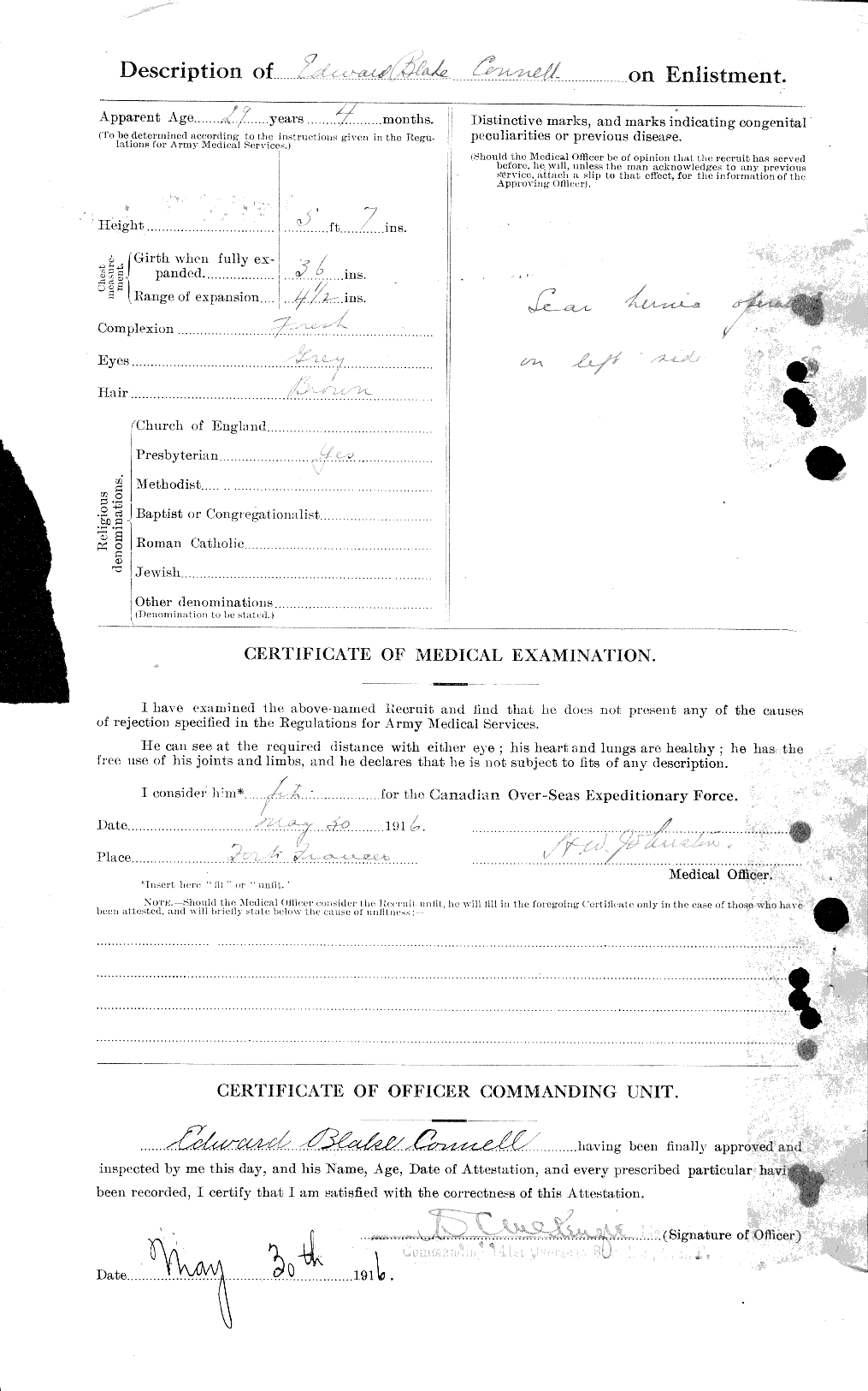 Dossiers du Personnel de la Première Guerre mondiale - CEC 038143b