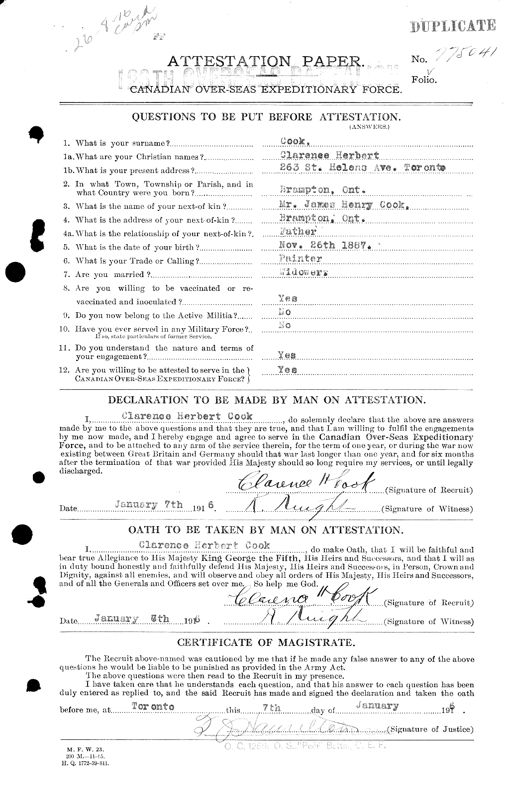 Dossiers du Personnel de la Première Guerre mondiale - CEC 038716a