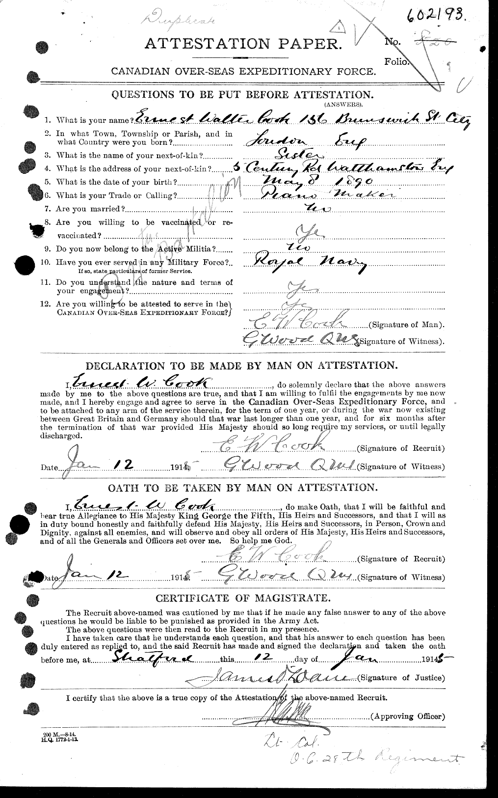 Personnel Records of the First World War - CEF 038774a