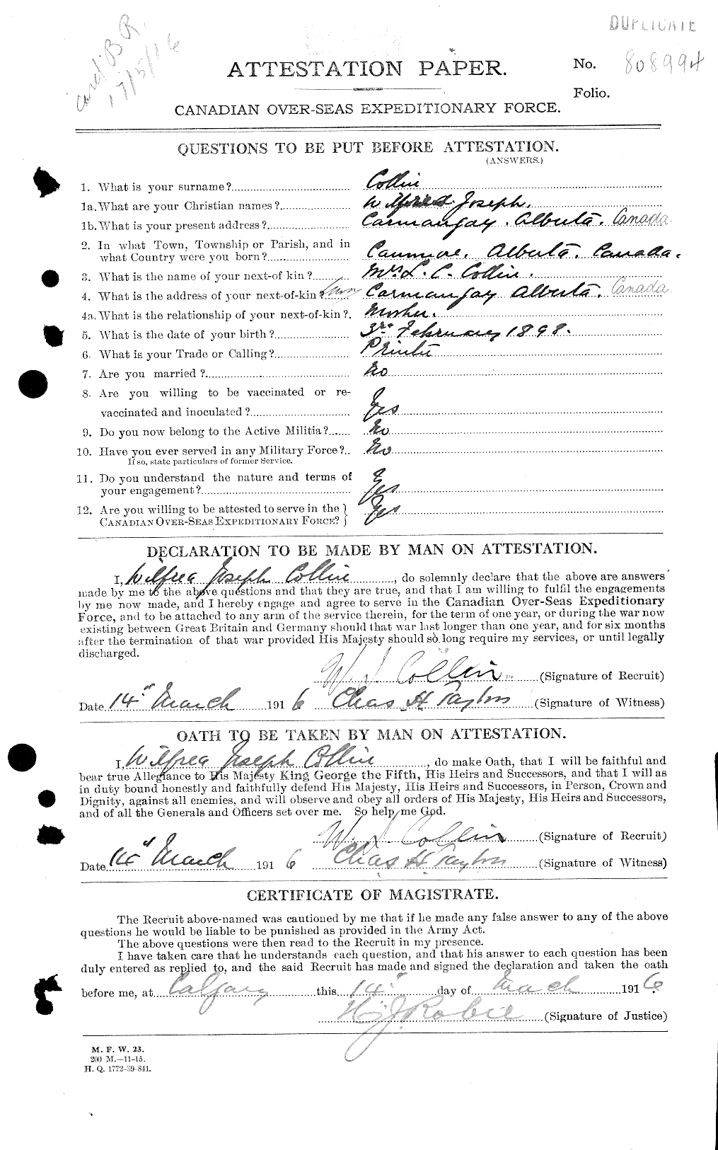 Personnel Records of the First World War - CEF 040704a