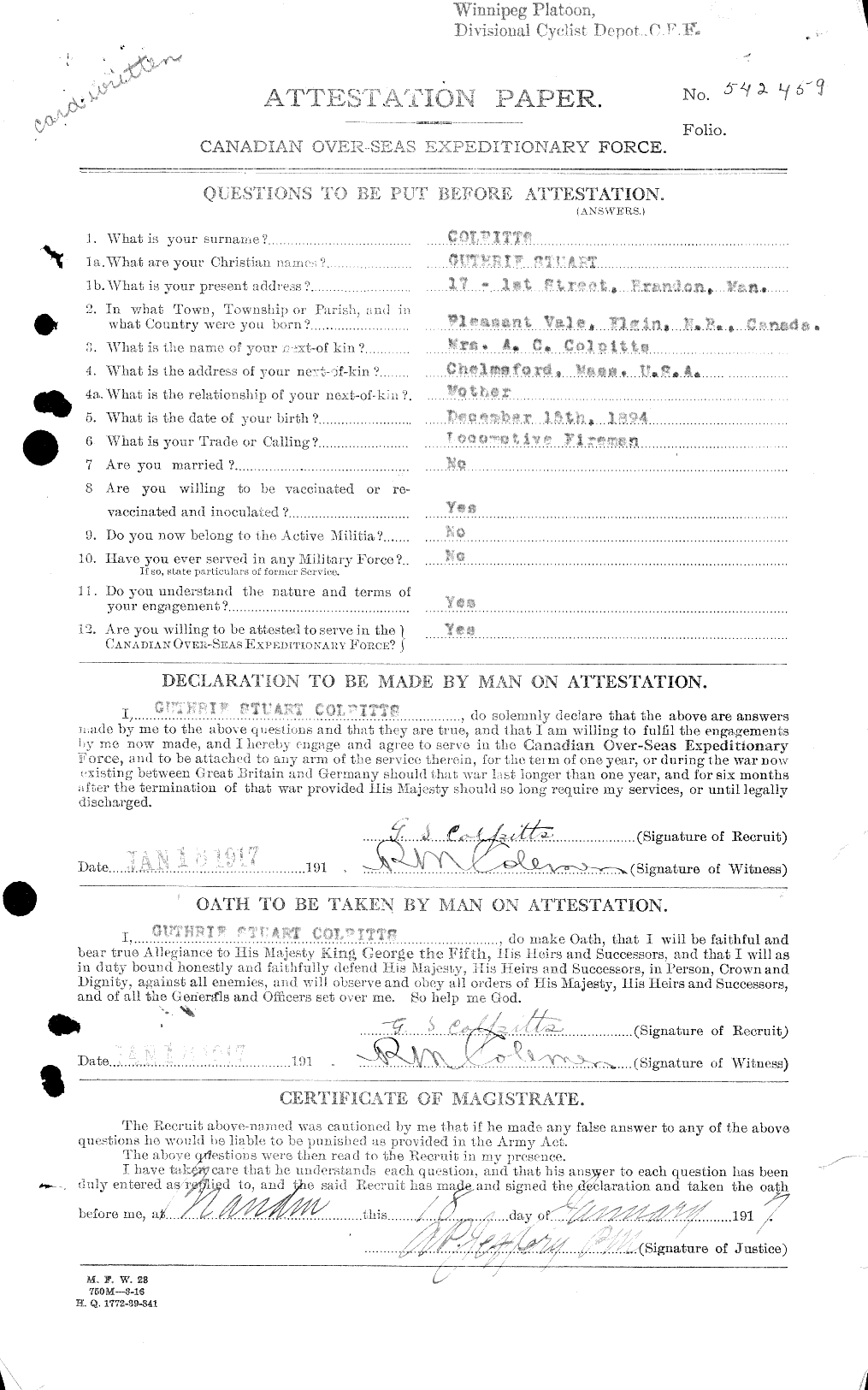 Dossiers du Personnel de la Première Guerre mondiale - CEC 040815a