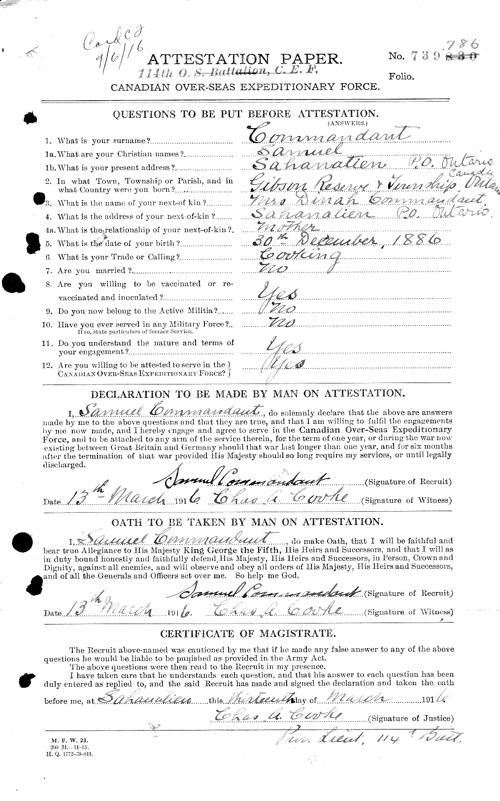 Dossiers du Personnel de la Première Guerre mondiale - CEC 040935a