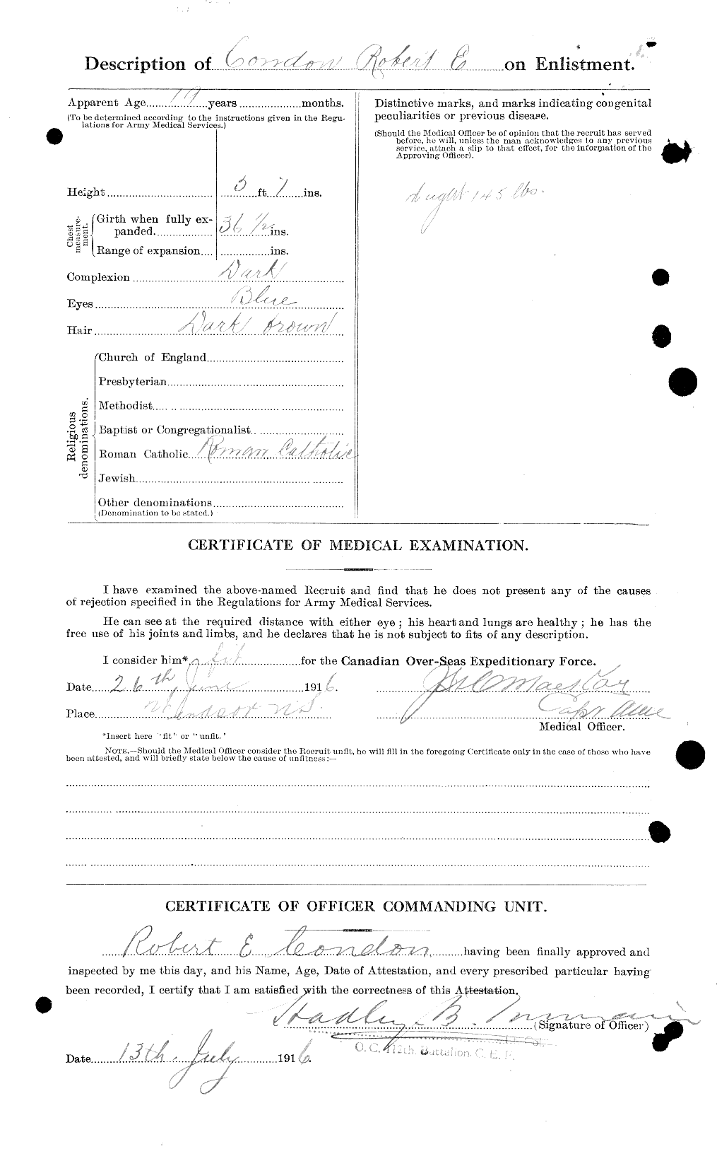 Dossiers du Personnel de la Première Guerre mondiale - CEC 041037b