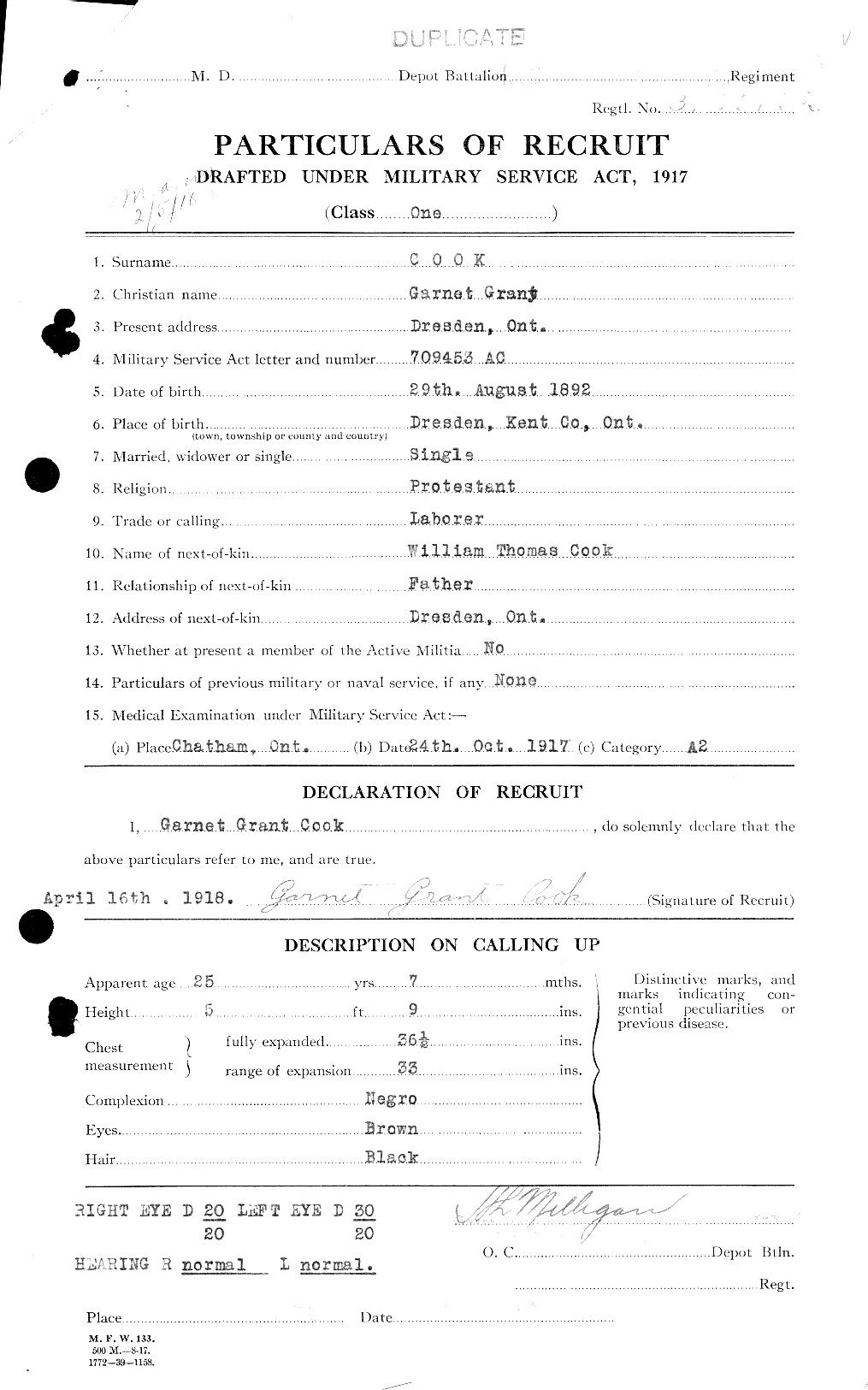 Dossiers du Personnel de la Première Guerre mondiale - CEC 041366a