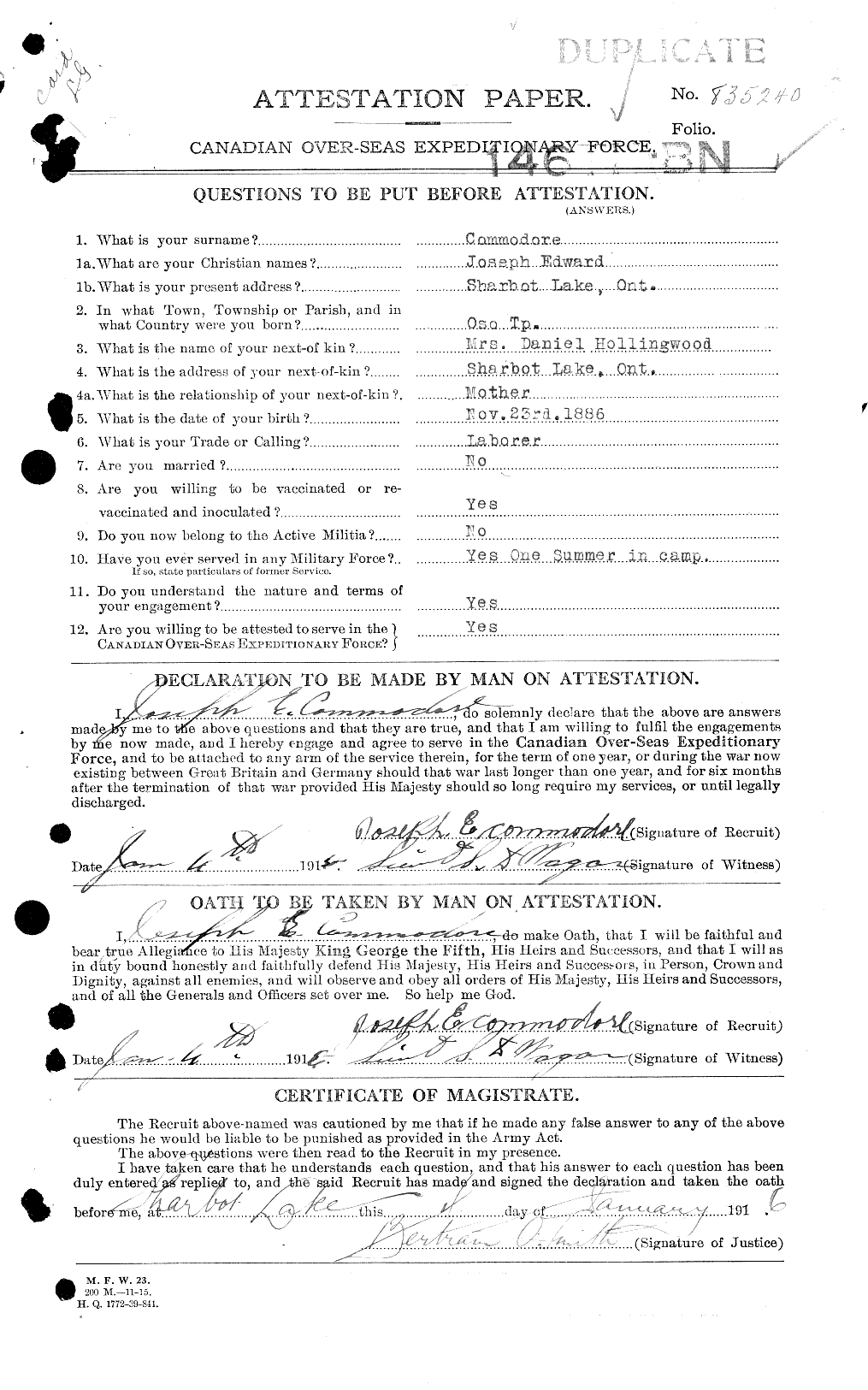 Dossiers du Personnel de la Première Guerre mondiale - CEC 042590a