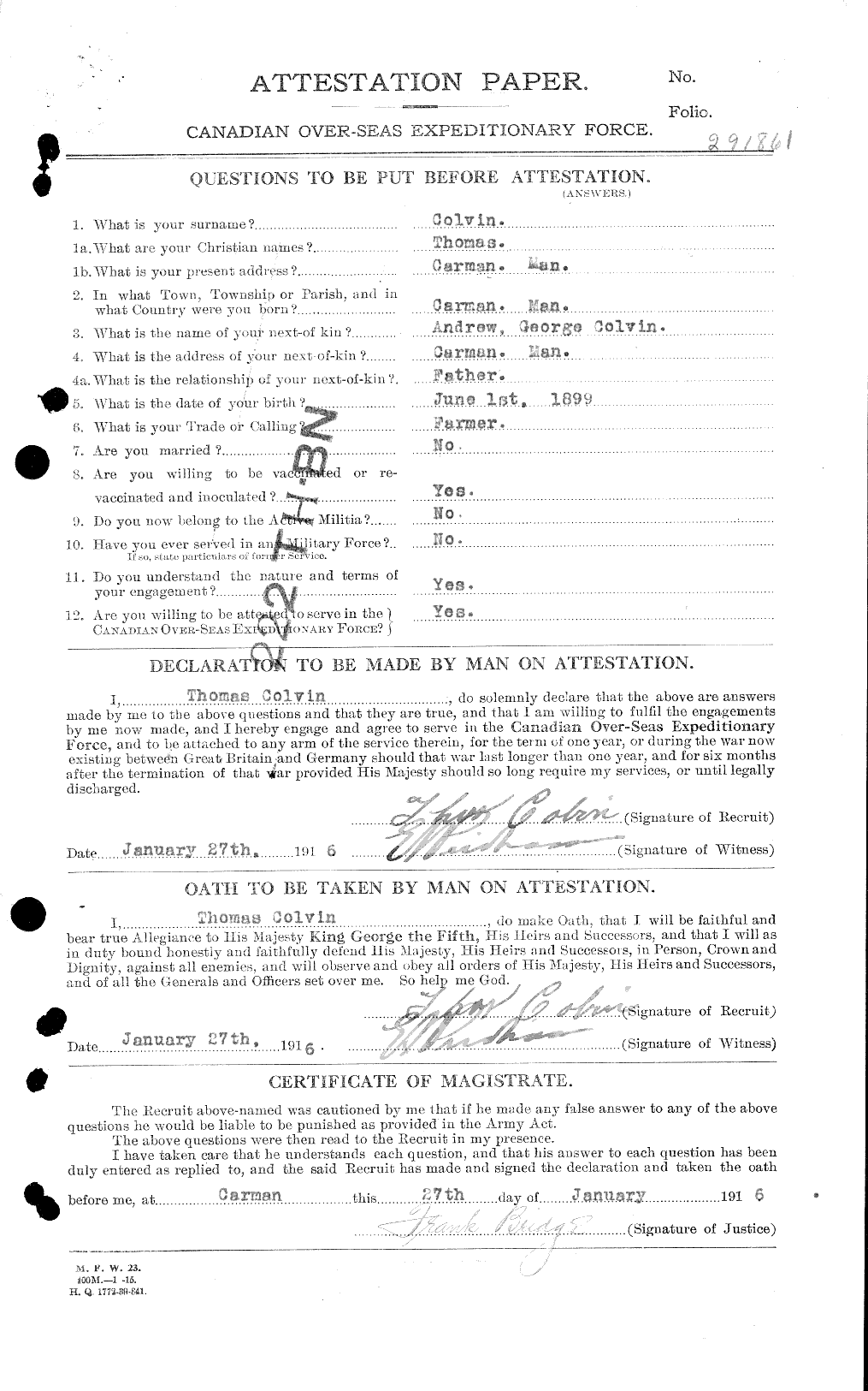 Dossiers du Personnel de la Première Guerre mondiale - CEC 043793a