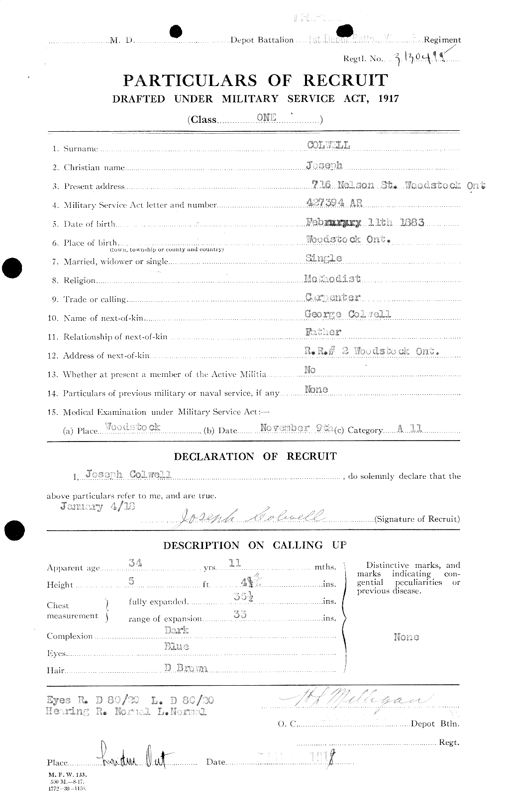 Dossiers du Personnel de la Première Guerre mondiale - CEC 043848a