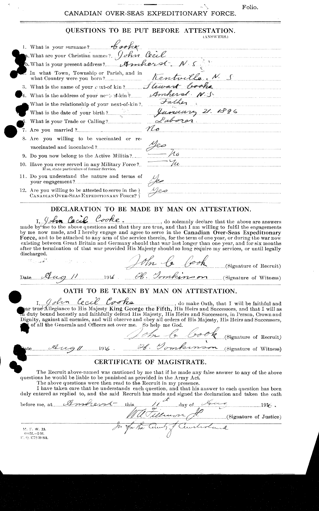Dossiers du Personnel de la Première Guerre mondiale - CEC 047176a