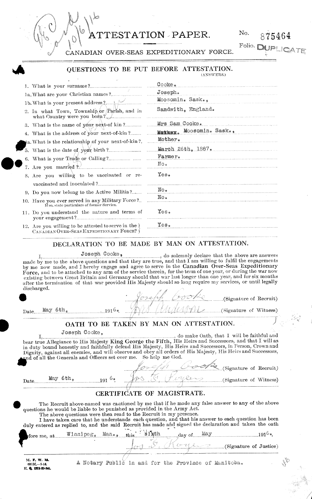 Dossiers du Personnel de la Première Guerre mondiale - CEC 048928a