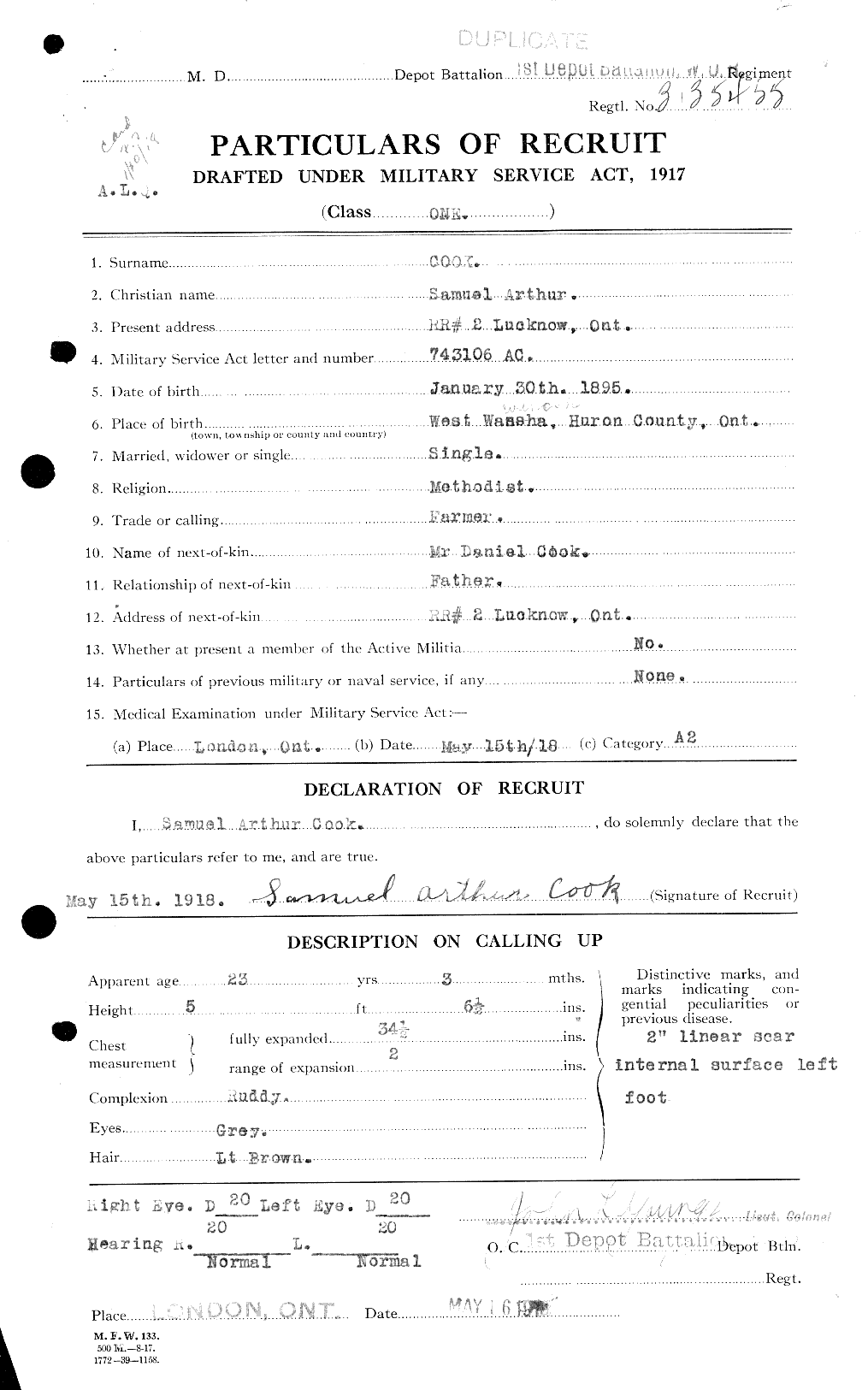 Dossiers du Personnel de la Première Guerre mondiale - CEC 048971a
