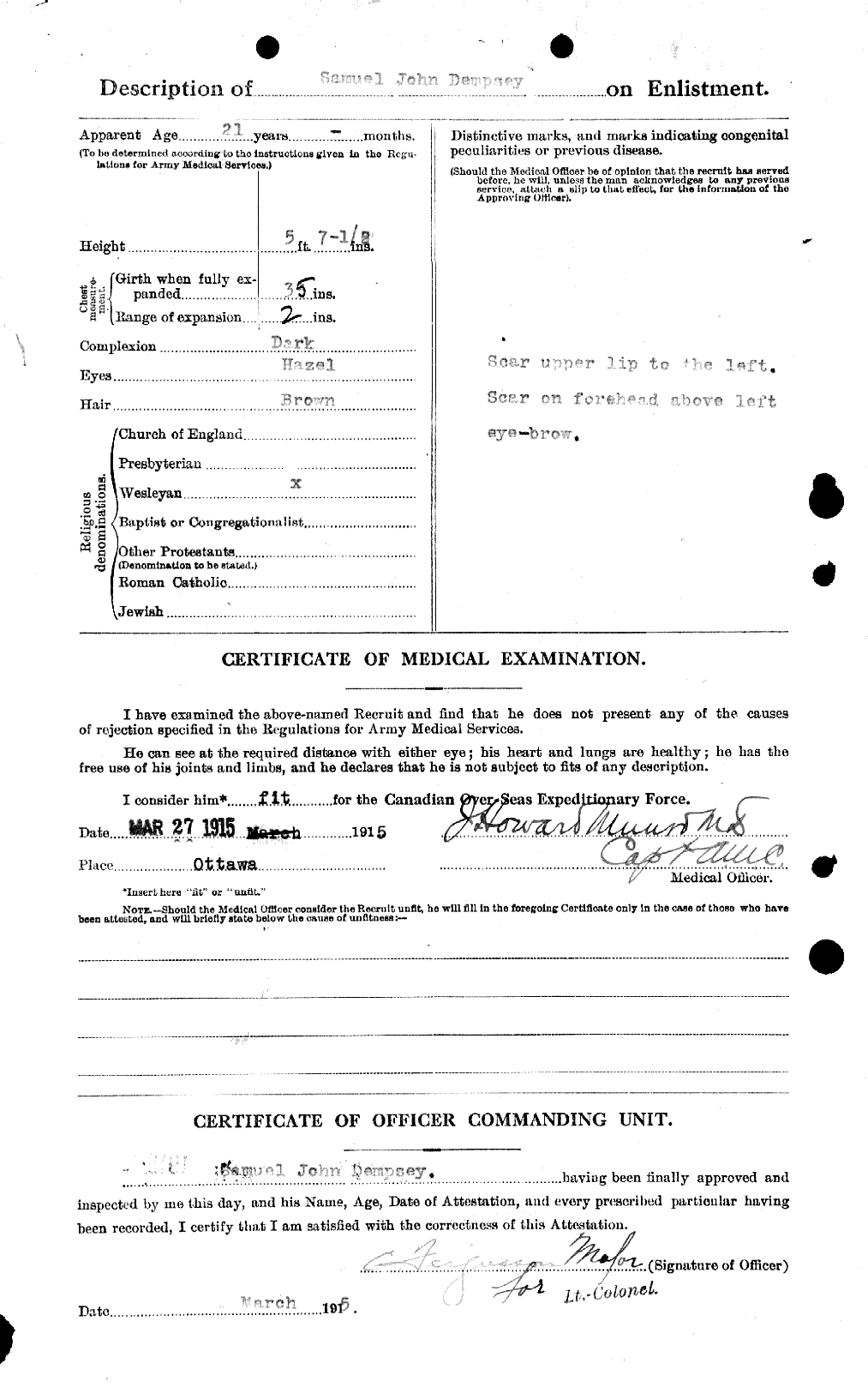Dossiers du Personnel de la Première Guerre mondiale - CEC 051286b
