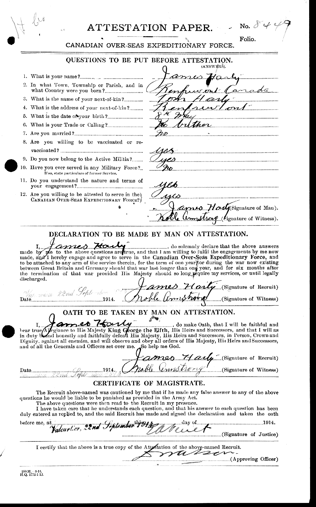 Dossiers du Personnel de la Première Guerre mondiale - CEC 051293a