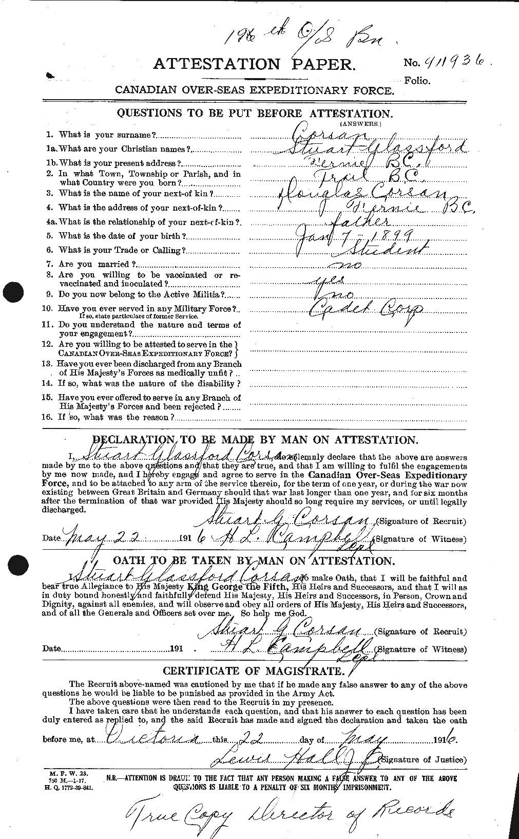 Personnel Records of the First World War - CEF 054203a