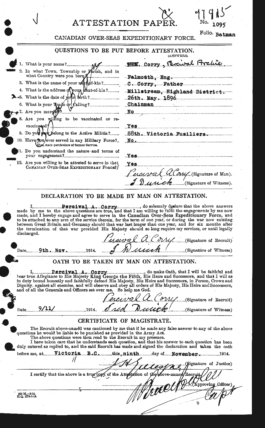 Dossiers du Personnel de la Première Guerre mondiale - CEC 054214a