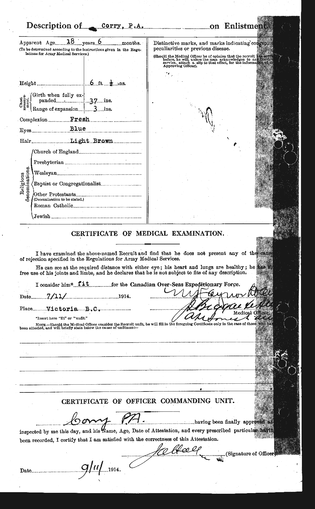 Dossiers du Personnel de la Première Guerre mondiale - CEC 054214b