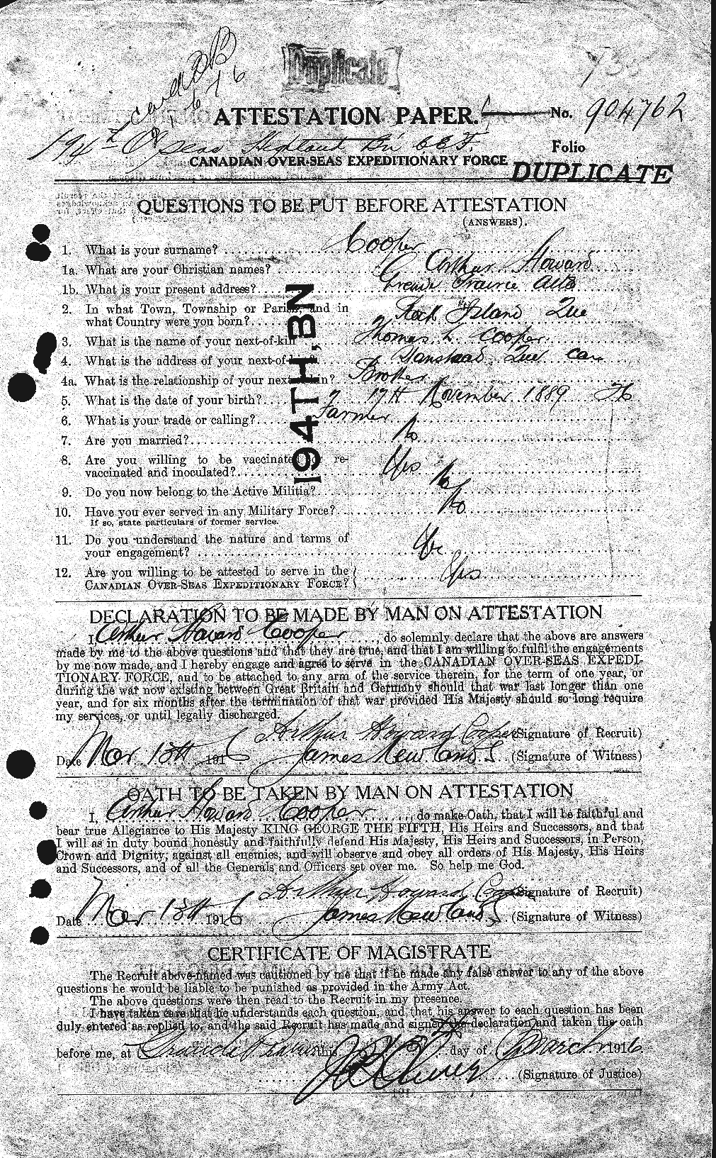 Personnel Records of the First World War - CEF 054364a