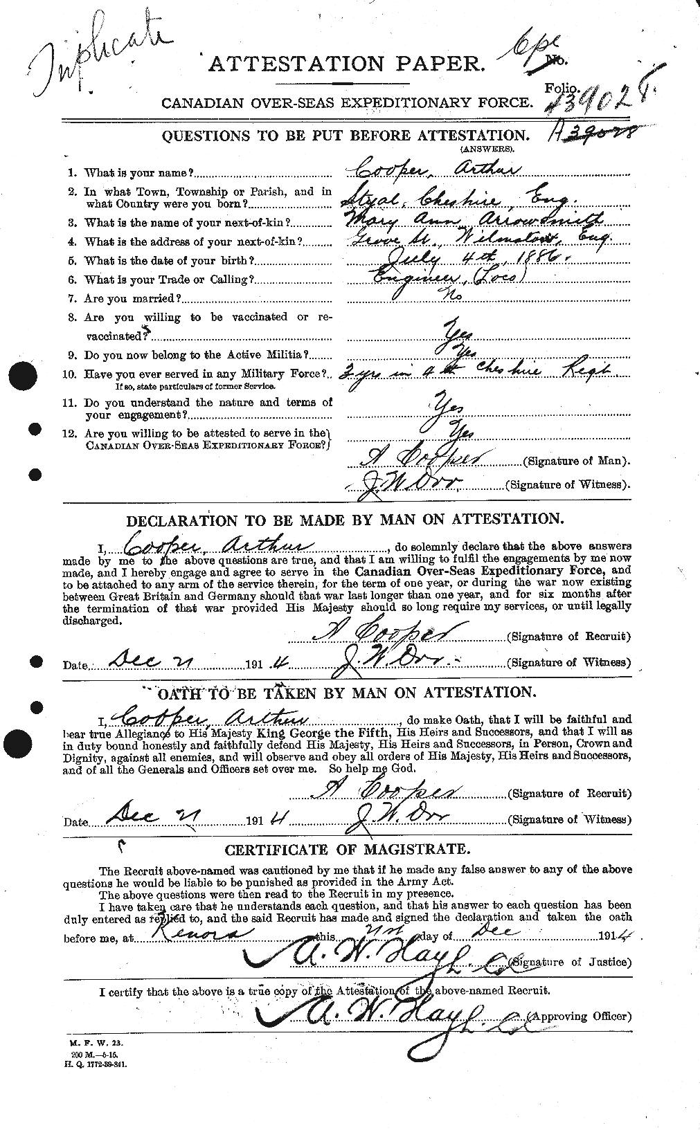 Personnel Records of the First World War - CEF 054595a