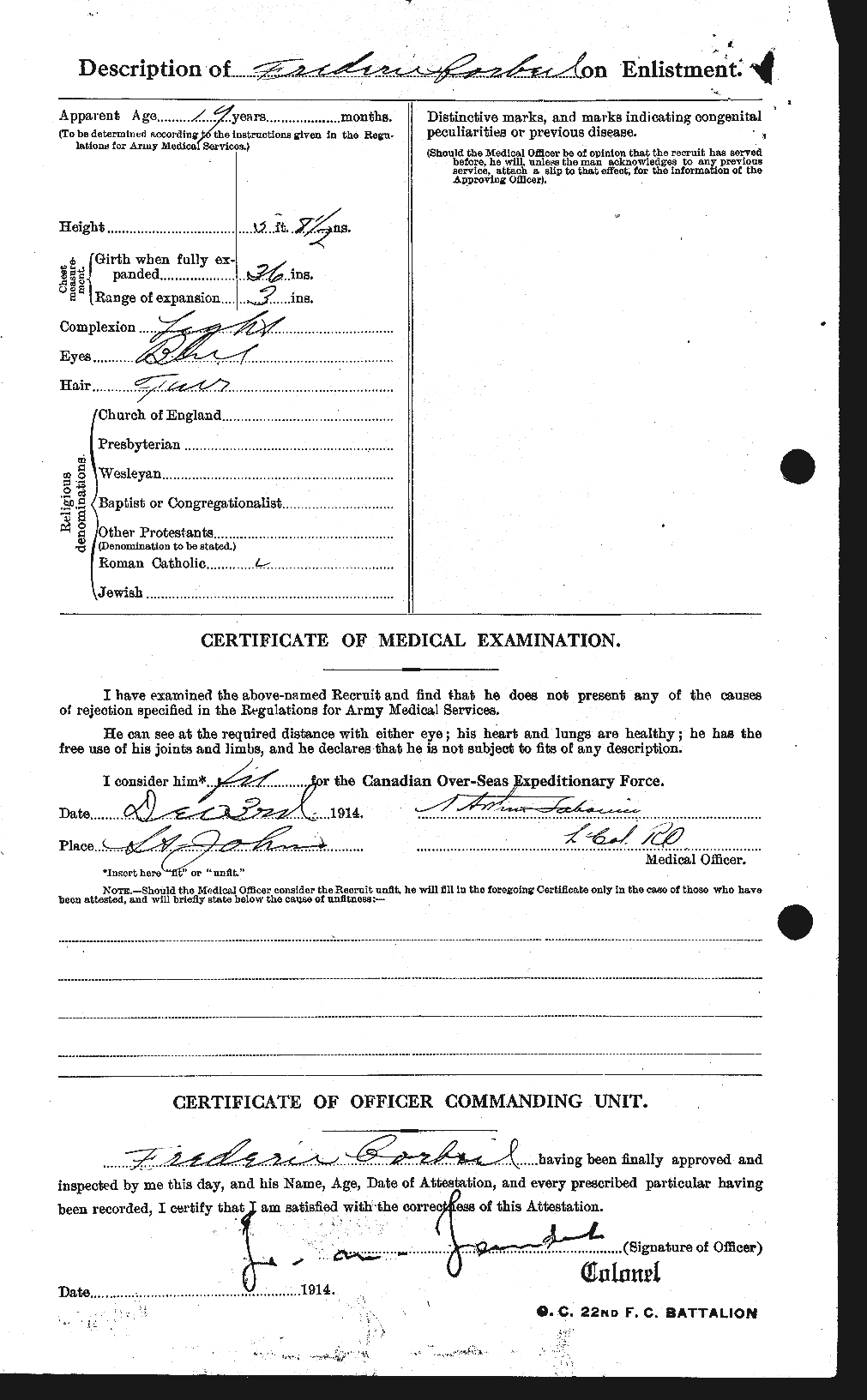 Dossiers du Personnel de la Première Guerre mondiale - CEC 055428b