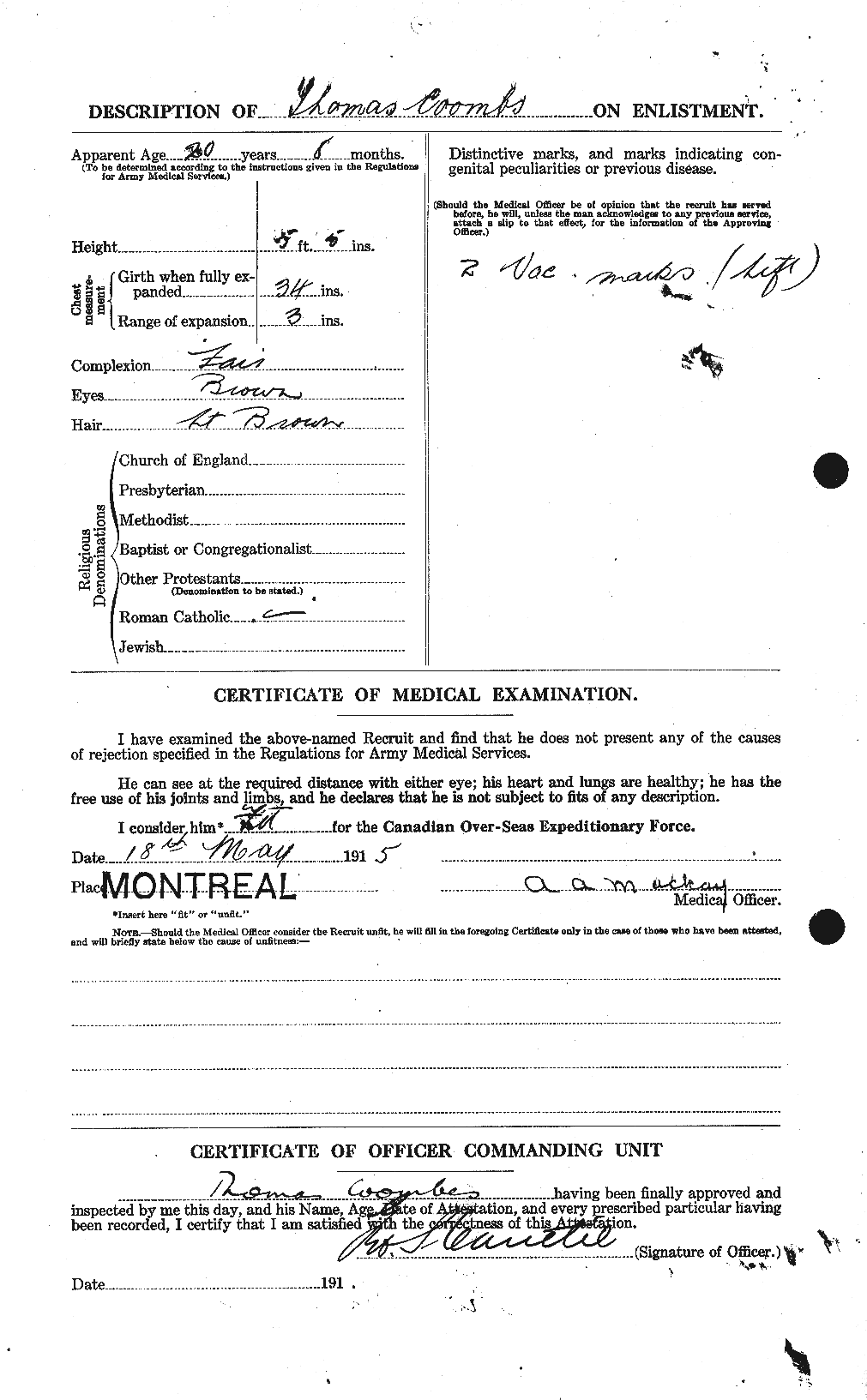 Dossiers du Personnel de la Première Guerre mondiale - CEC 055501b