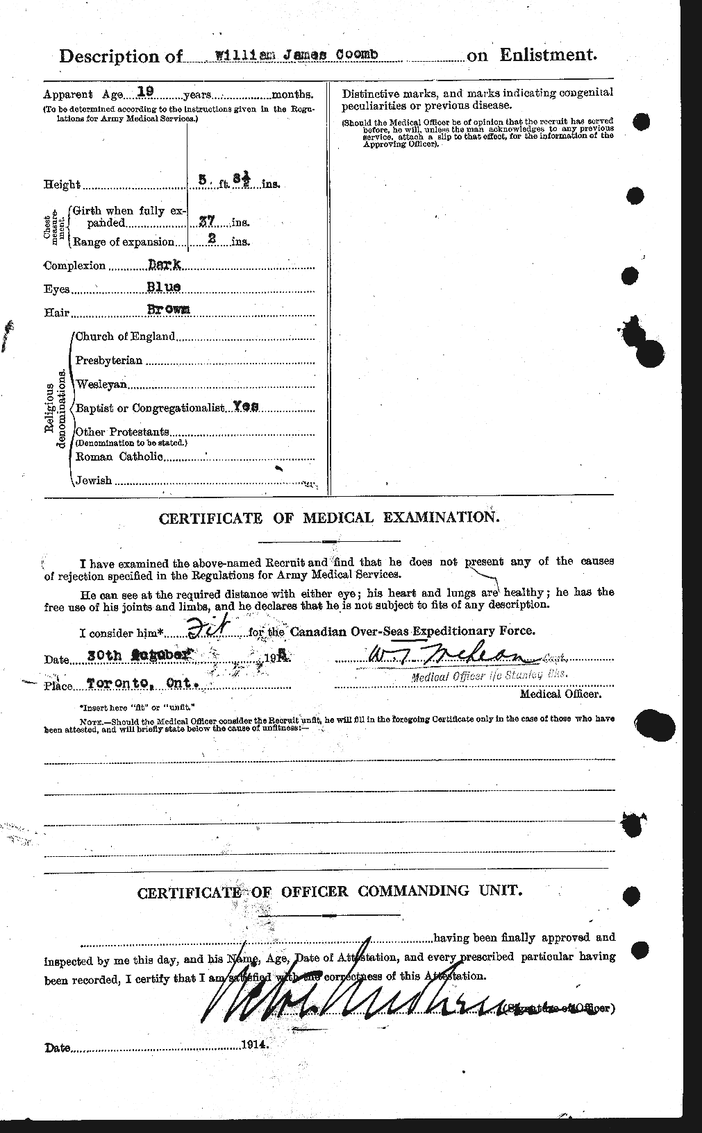 Dossiers du Personnel de la Première Guerre mondiale - CEC 055996b