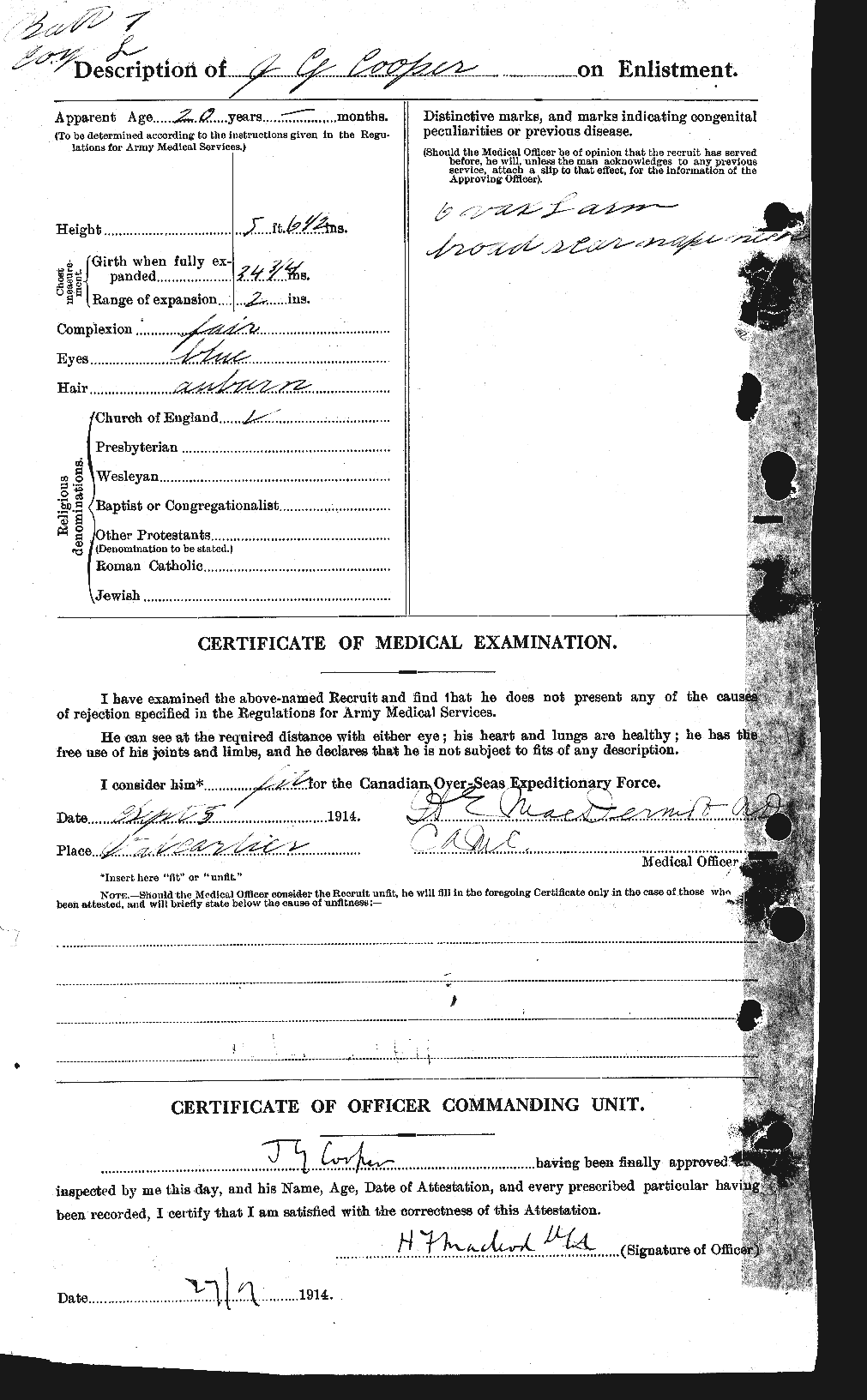 Dossiers du Personnel de la Première Guerre mondiale - CEC 056027b