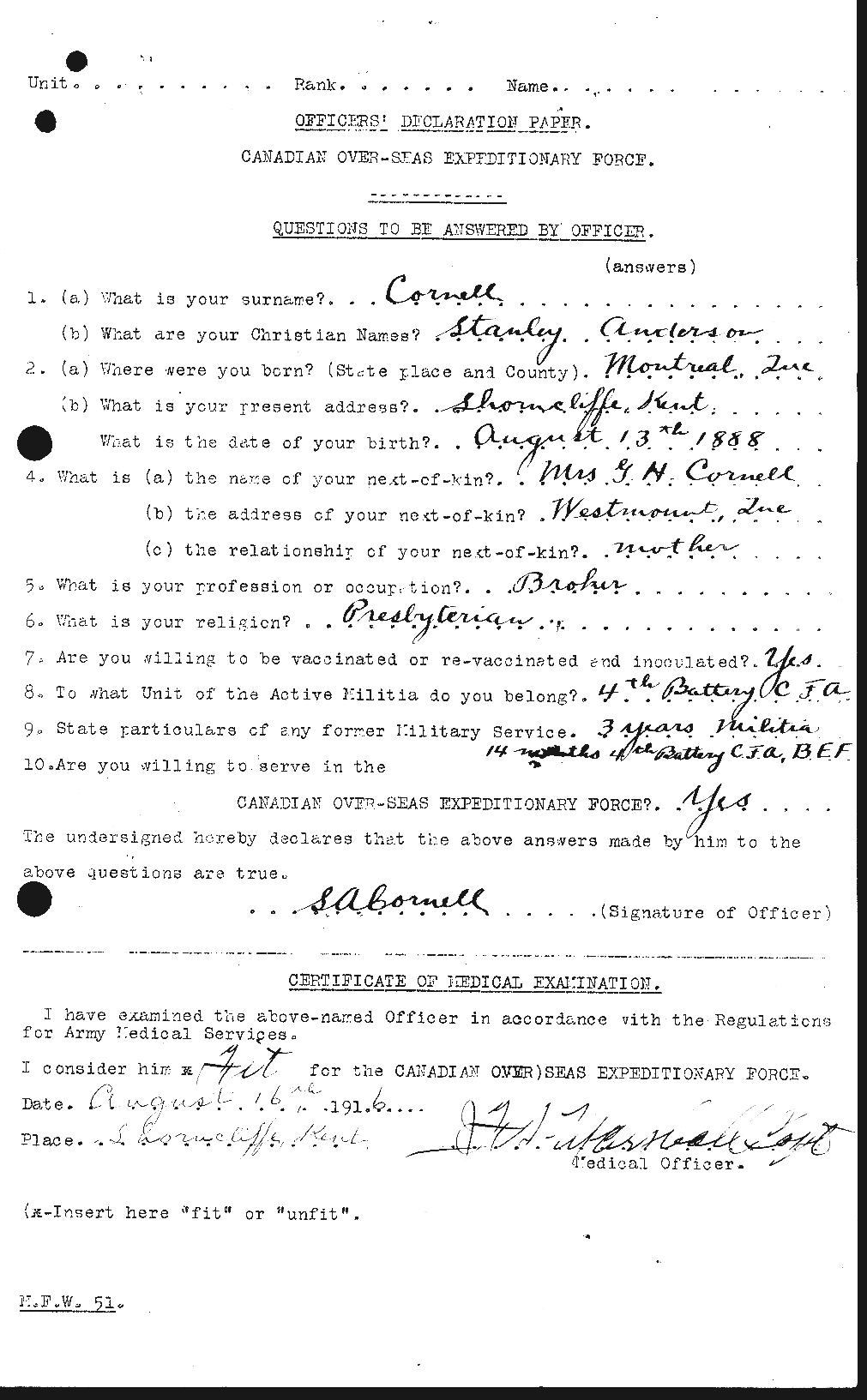 Dossiers du Personnel de la Première Guerre mondiale - CEC 056317a