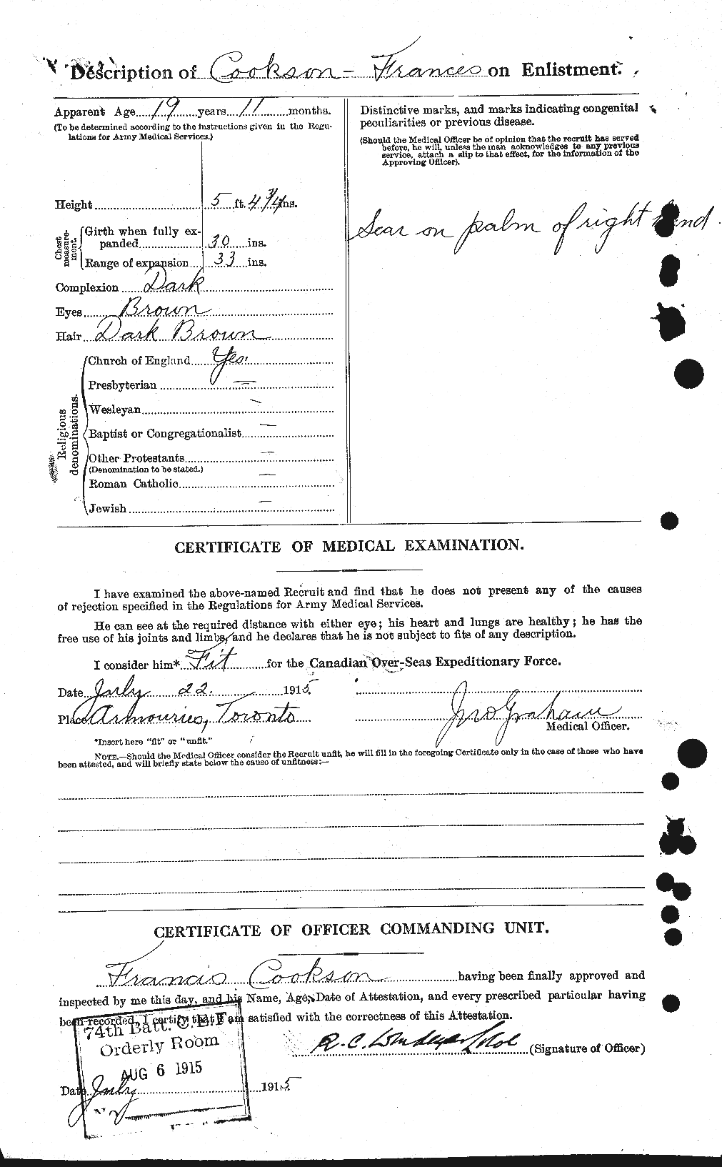 Dossiers du Personnel de la Première Guerre mondiale - CEC 056760b