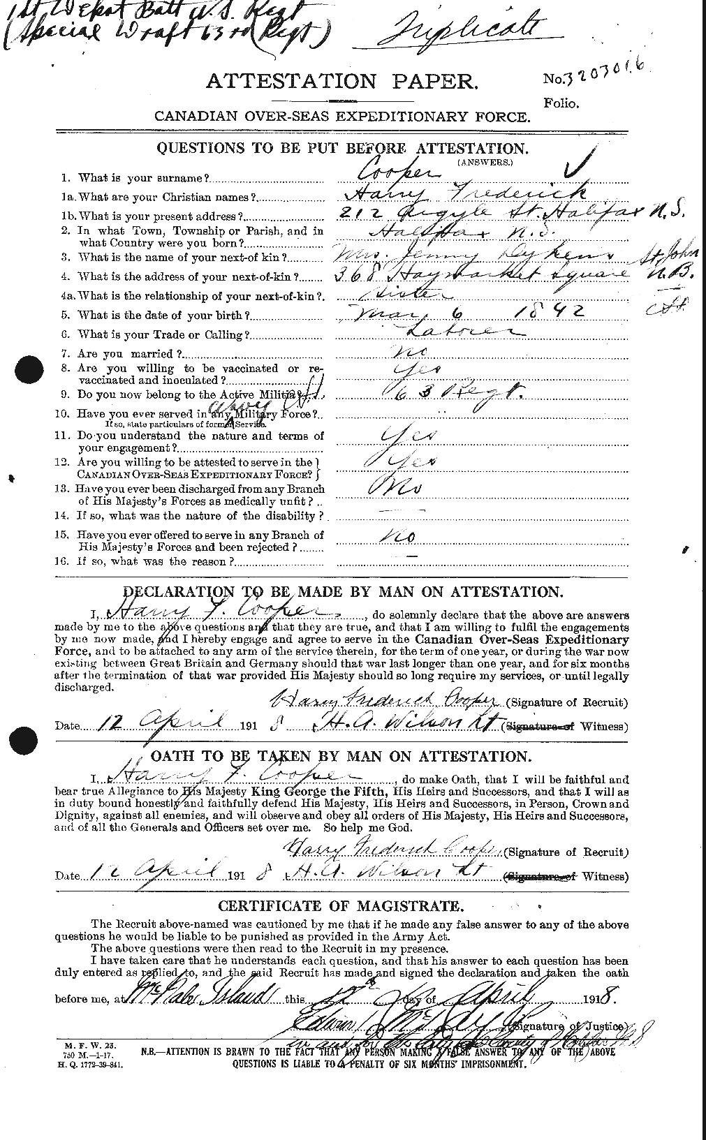 Dossiers du Personnel de la Première Guerre mondiale - CEC 057122a