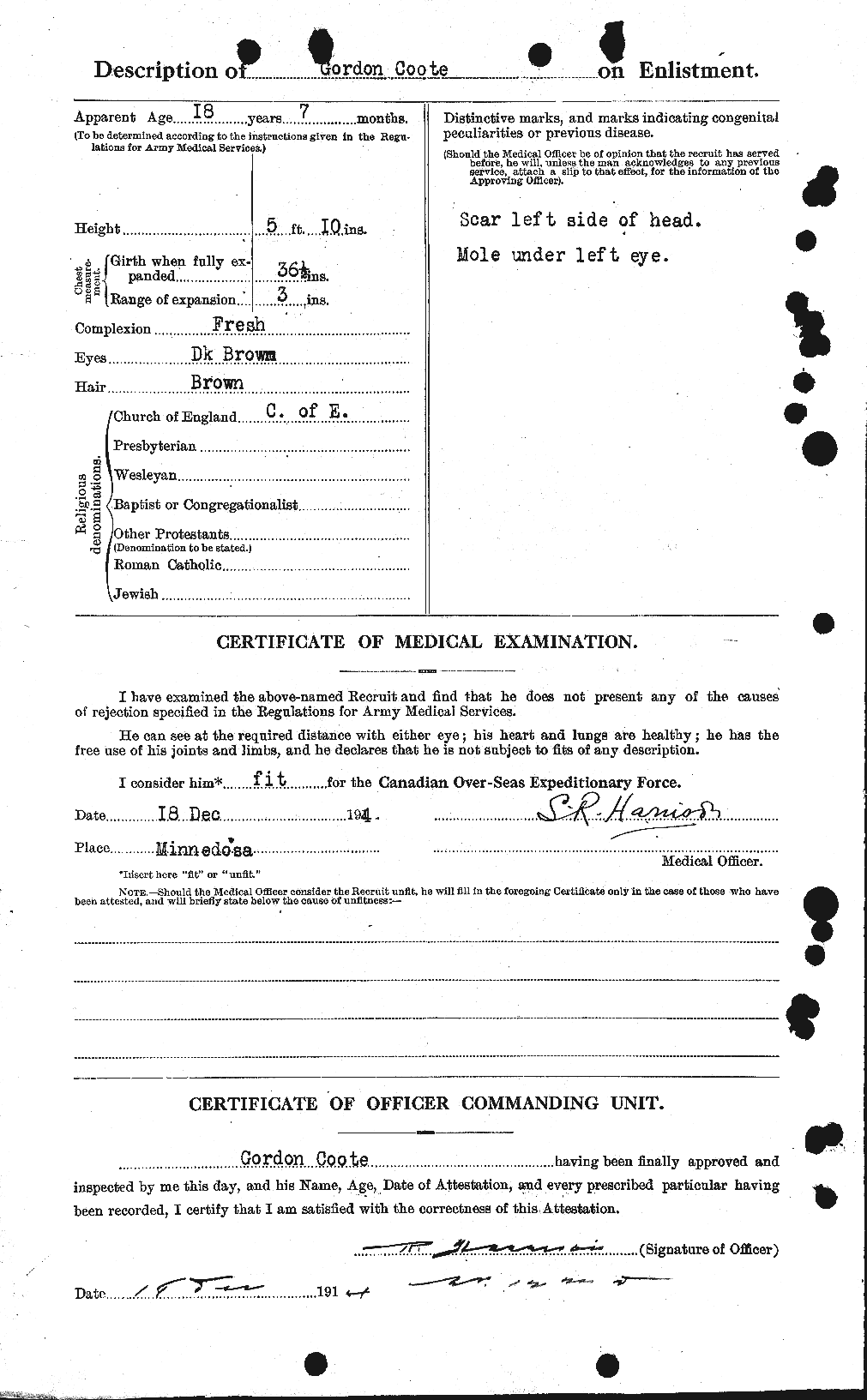 Dossiers du Personnel de la Première Guerre mondiale - CEC 057508b