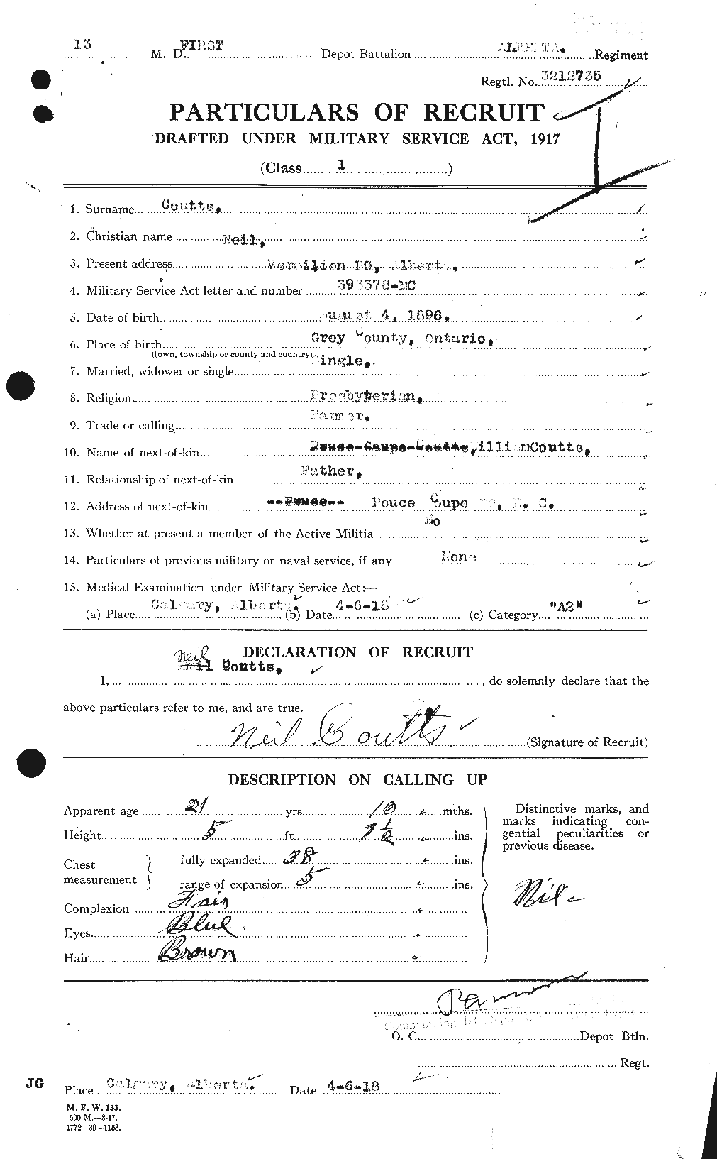 Dossiers du Personnel de la Première Guerre mondiale - CEC 057711a