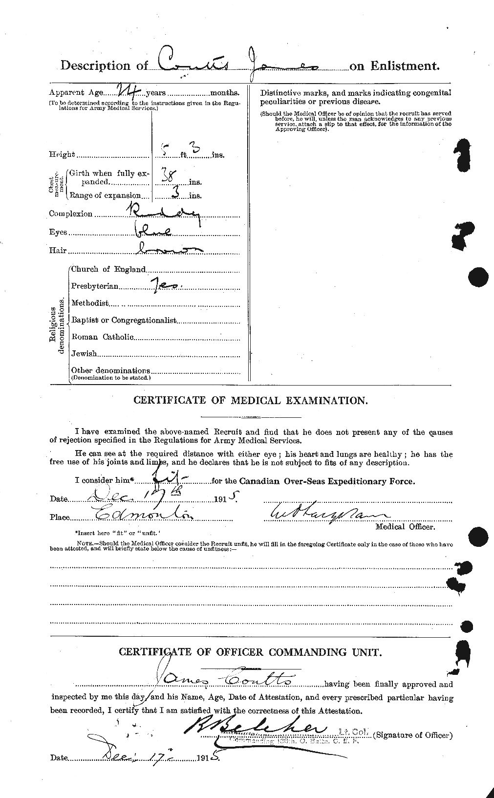 Dossiers du Personnel de la Première Guerre mondiale - CEC 058010b