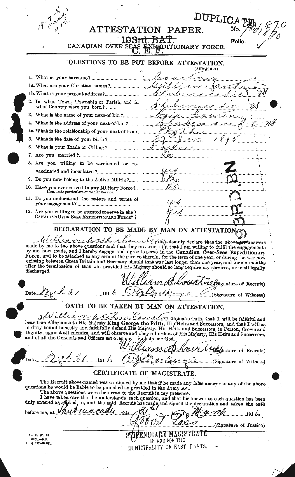 Dossiers du Personnel de la Première Guerre mondiale - CEC 059088a