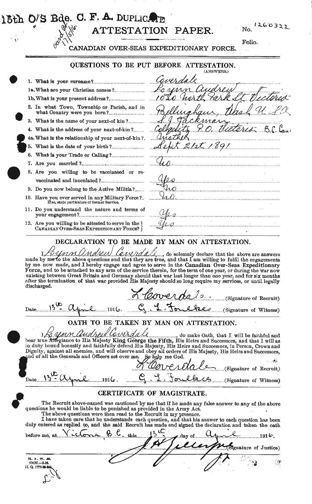 Dossiers du Personnel de la Première Guerre mondiale - CEC 059455a