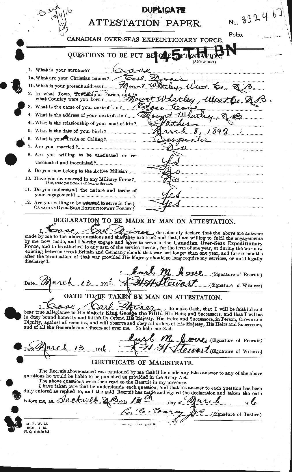 Dossiers du Personnel de la Première Guerre mondiale - CEC 059673a