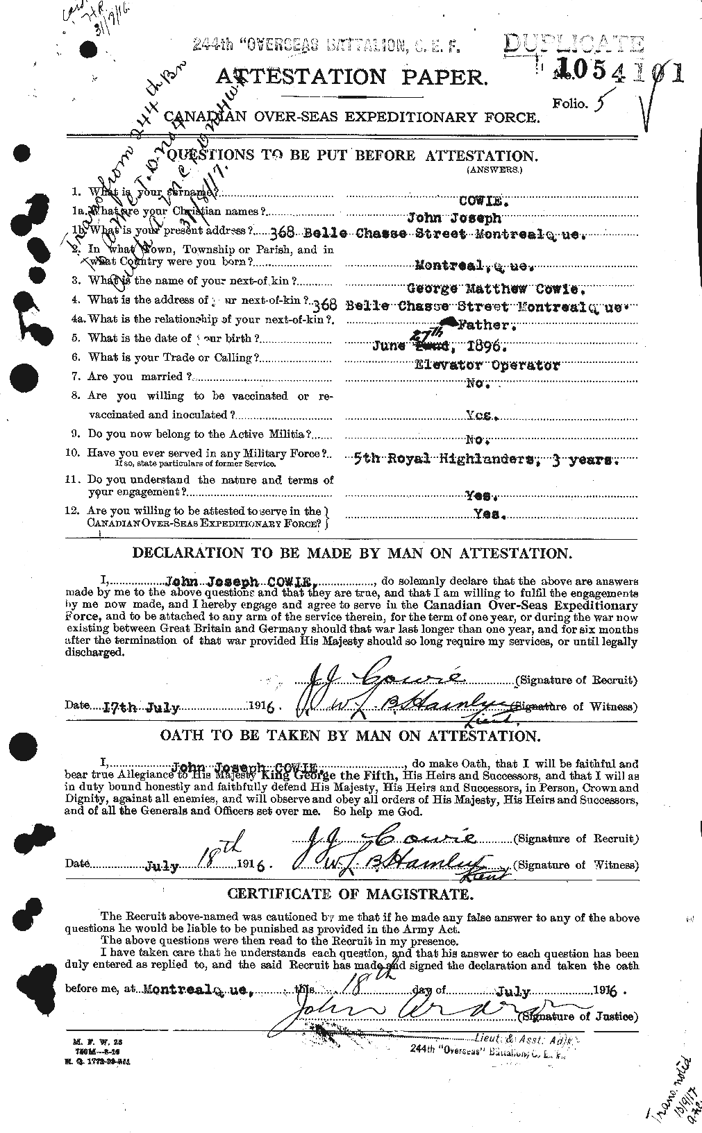 Personnel Records of the First World War - CEF 060000a