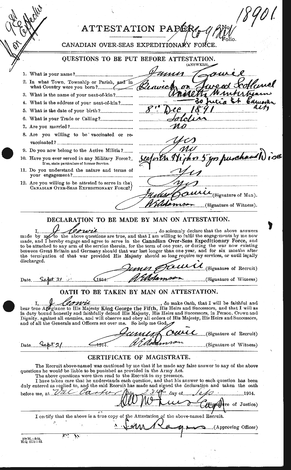 Personnel Records of the First World War - CEF 060013a