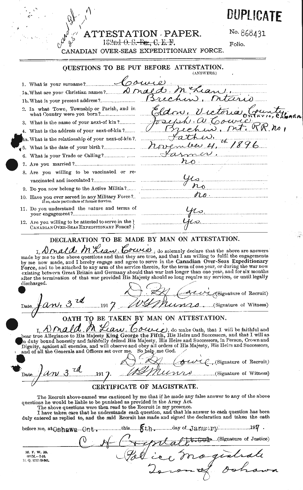 Personnel Records of the First World War - CEF 060022a