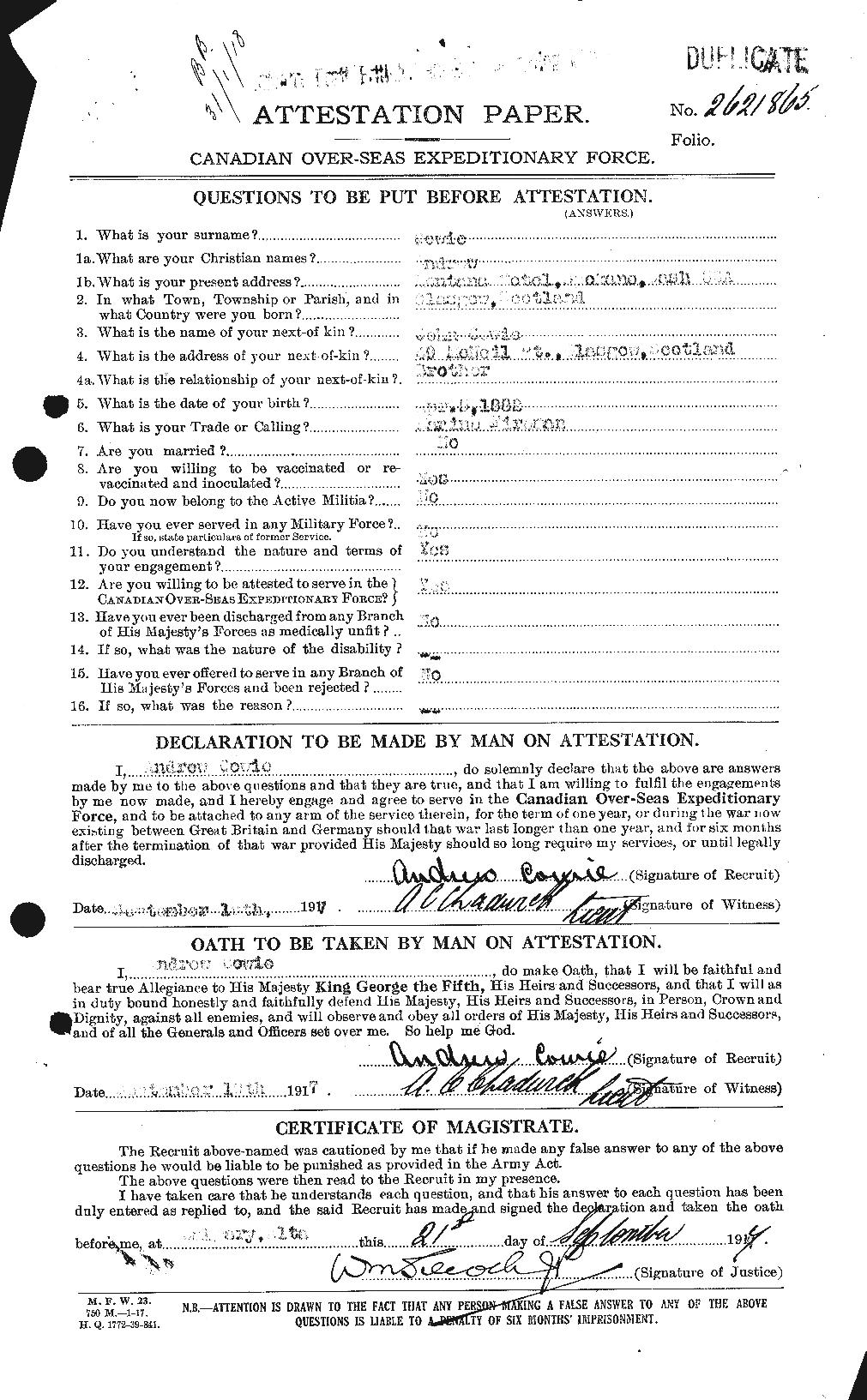 Personnel Records of the First World War - CEF 060038a